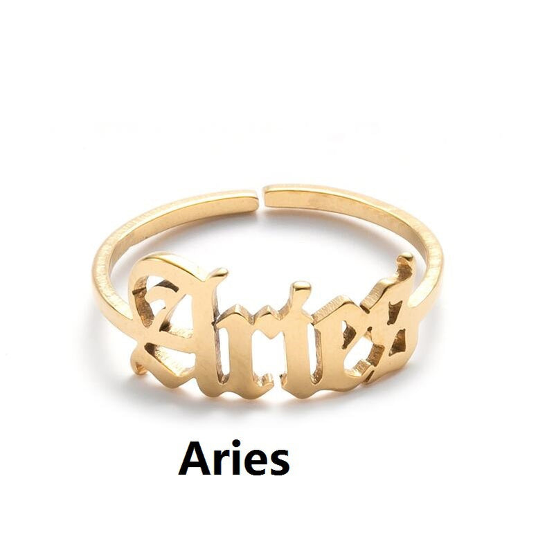 Stainless steel letter ring, European and American retro open ring wholesale
