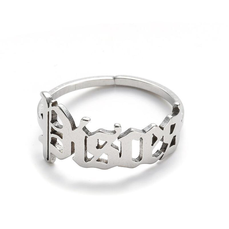 Stainless steel letter ring, European and American retro open ring wholesale