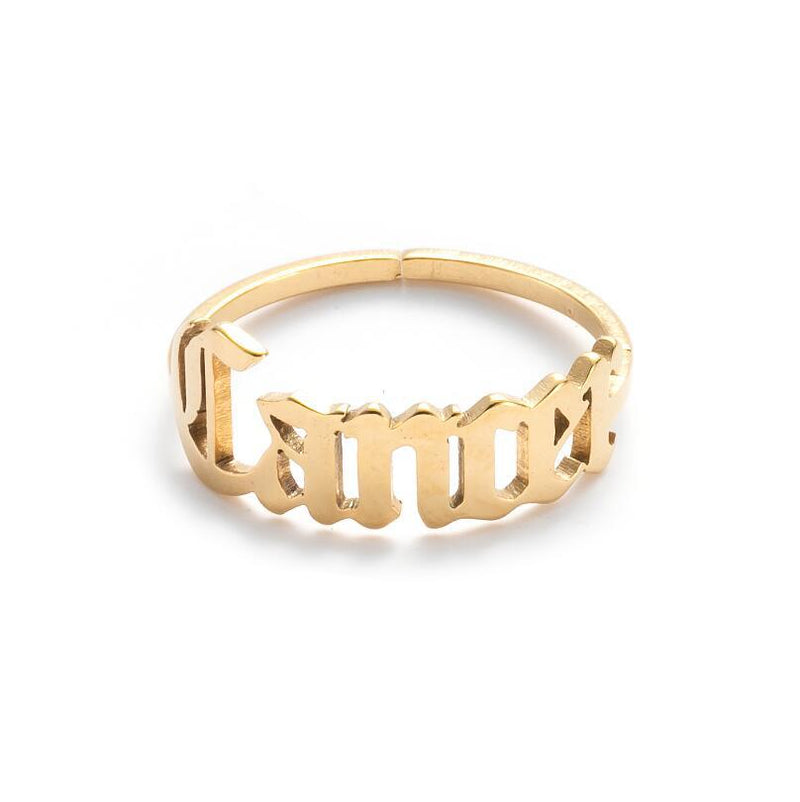 Stainless steel letter ring, European and American retro open ring wholesale