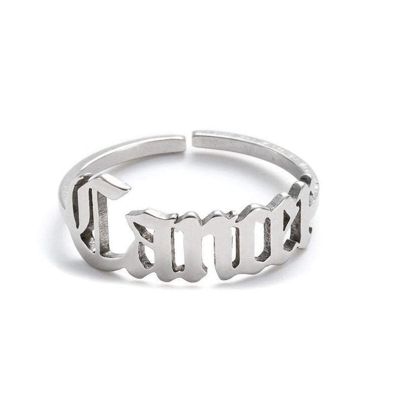 Stainless steel letter ring, European and American retro open ring wholesale