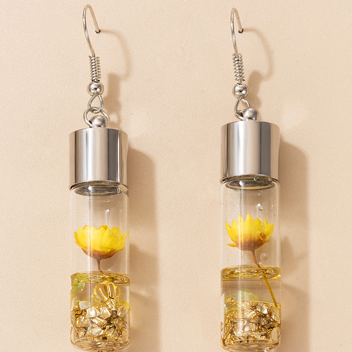 Plant dried flower glass bottle flower earrings handmade forest earrings