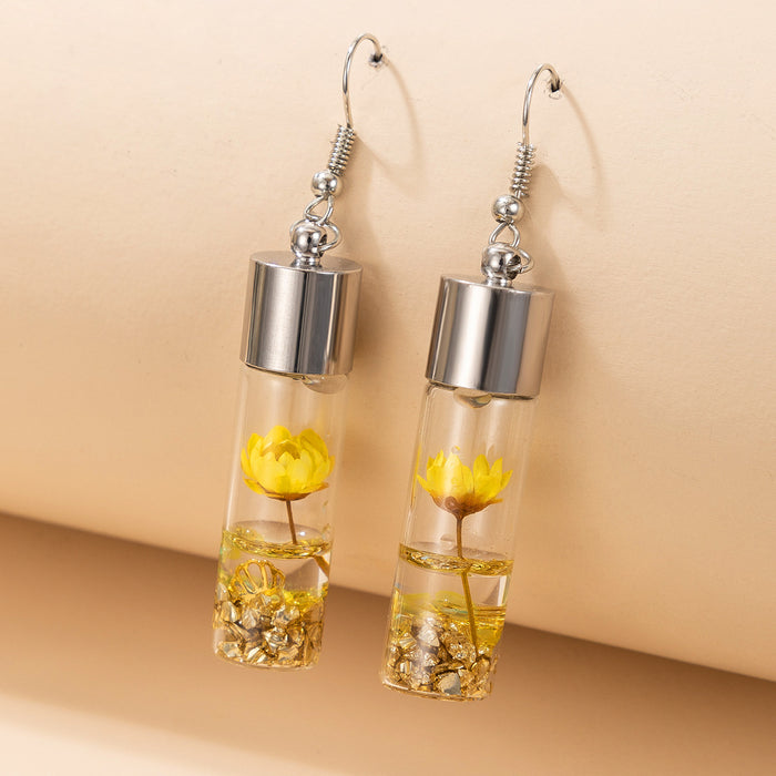 Plant dried flower glass bottle flower earrings handmade forest earrings