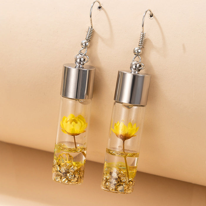 Plant dried flower glass bottle flower earrings handmade forest earrings