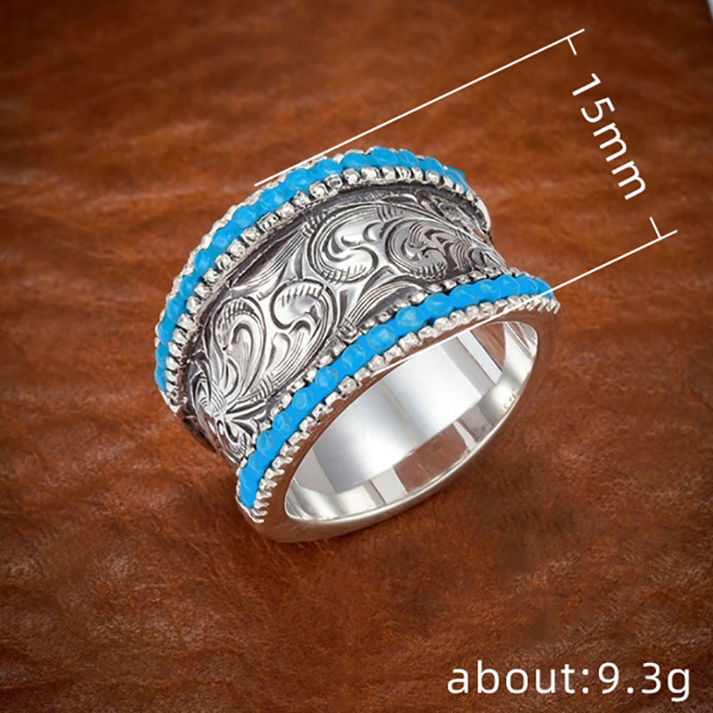 Anillo de aleación con patrón exquisito, anillo de pegamento por goteo galvanizado