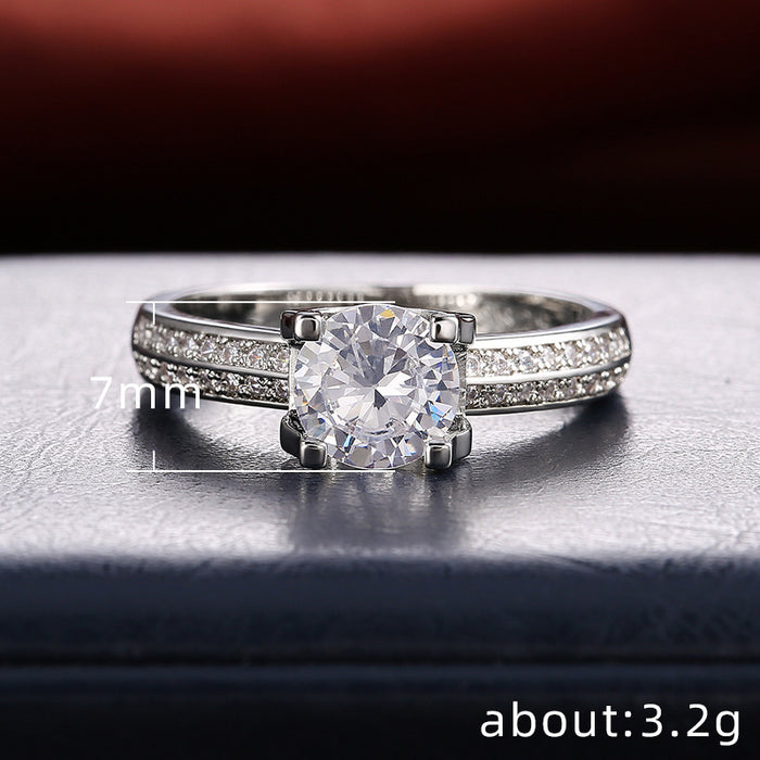 Luxury round zircon ring silver plated ring jewelry