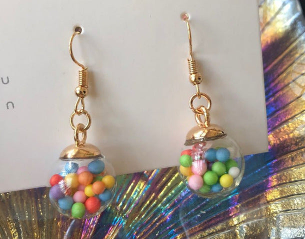 Glass ball earrings colorful candy girly heart earrings