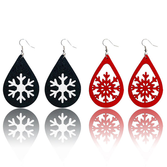 Original Christmas Snowflake Earrings with Red and Black Teardrop Design