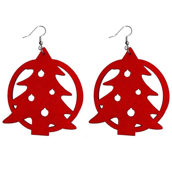 Red and green leather Christmas tree deer earrings - wallojewerly 