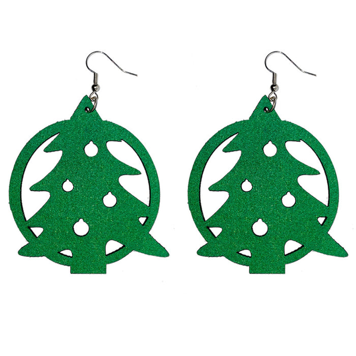 Red and green leather Christmas tree deer earrings - wallojewerly 