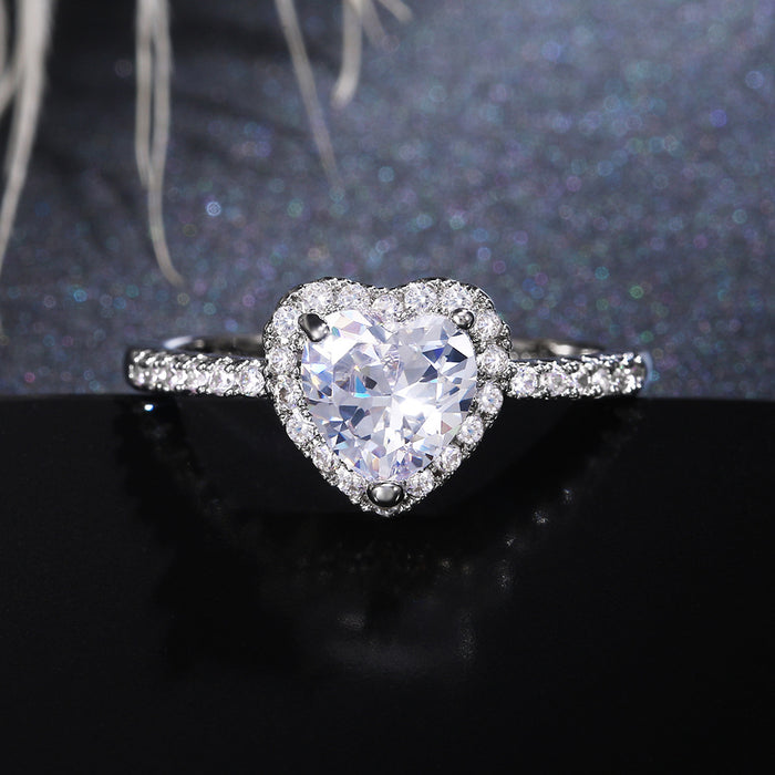 Love heart zircon diamond ring for women silver plated design