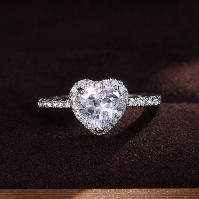 Love heart zircon diamond ring for women silver plated design