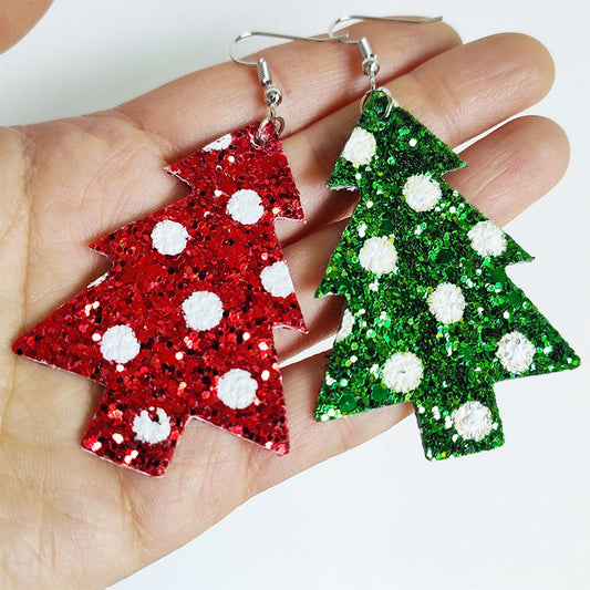 Shiny Christmas Tree Earrings with Glitter Design