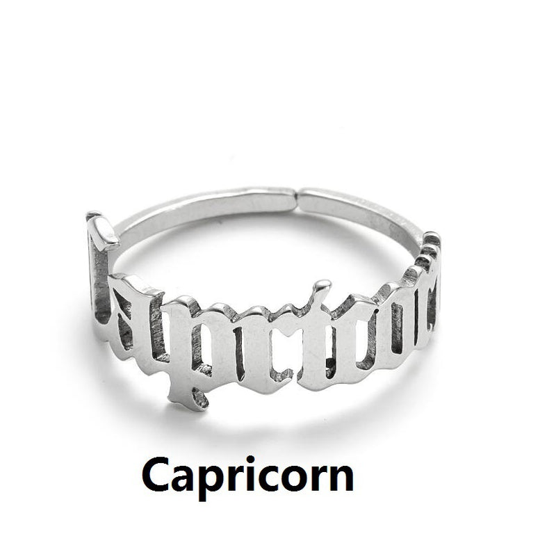 Stainless steel letter ring, European and American retro open ring wholesale