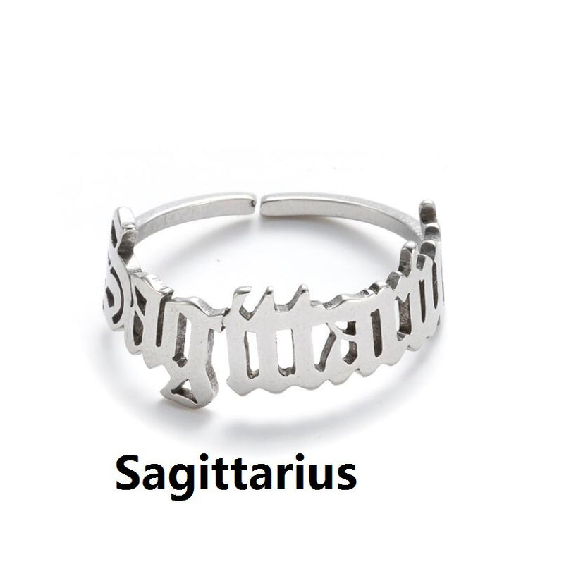 Stainless steel letter ring, European and American retro open ring wholesale