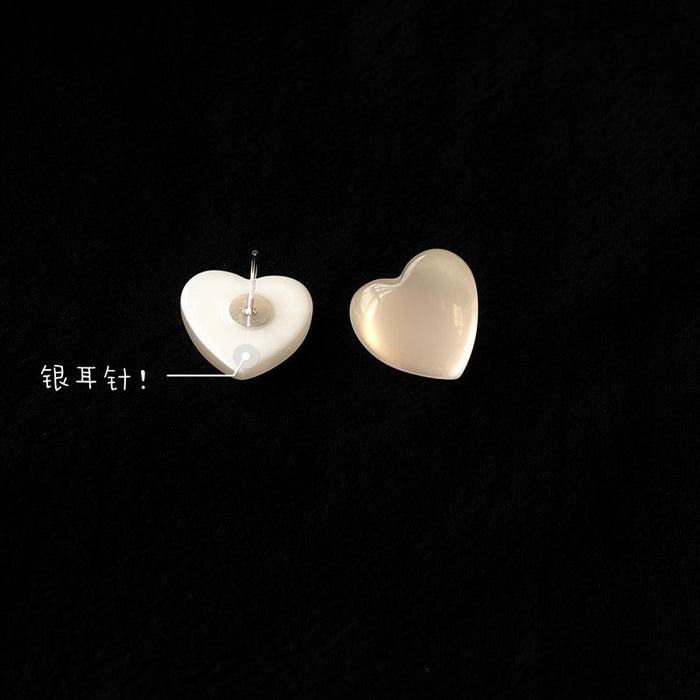 Cat's eye heart earrings simple temperament S925 silver needle earrings