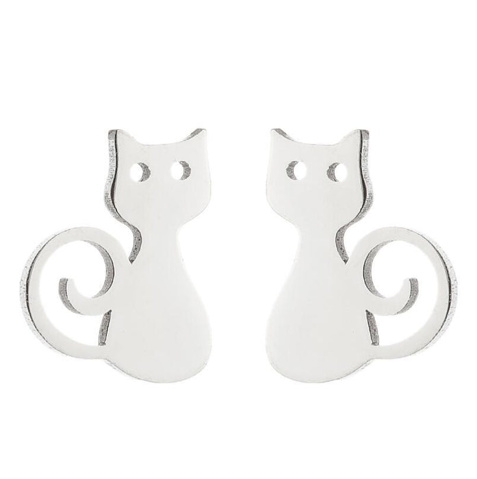 Pendientes de gato y ratón, lindos pendientes coreanos de acero inoxidable con forma de gato pequeño para mascotas, venta al por mayor