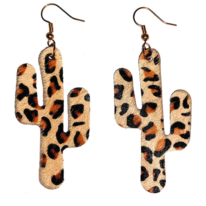 Pendientes de piel de cactus con diseño de leopardo bohemio