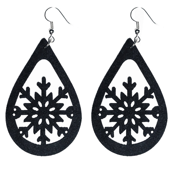 Original Christmas Snowflake Earrings with Red and Black Teardrop Design