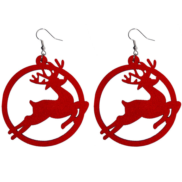 Red and green leather Christmas tree deer earrings - wallojewerly 