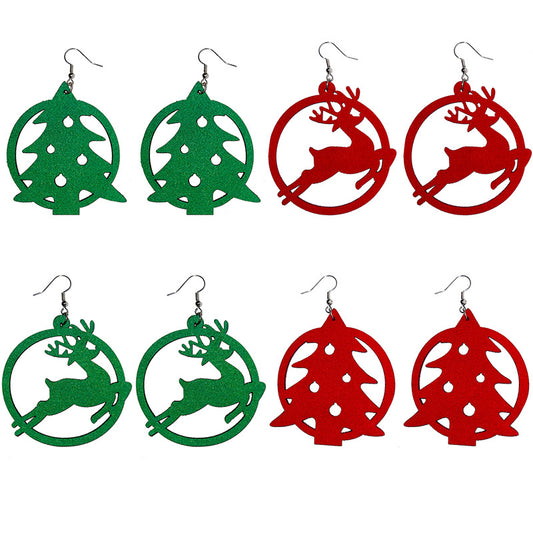 Original Christmas Tree and Deer Earrings with Festive Design