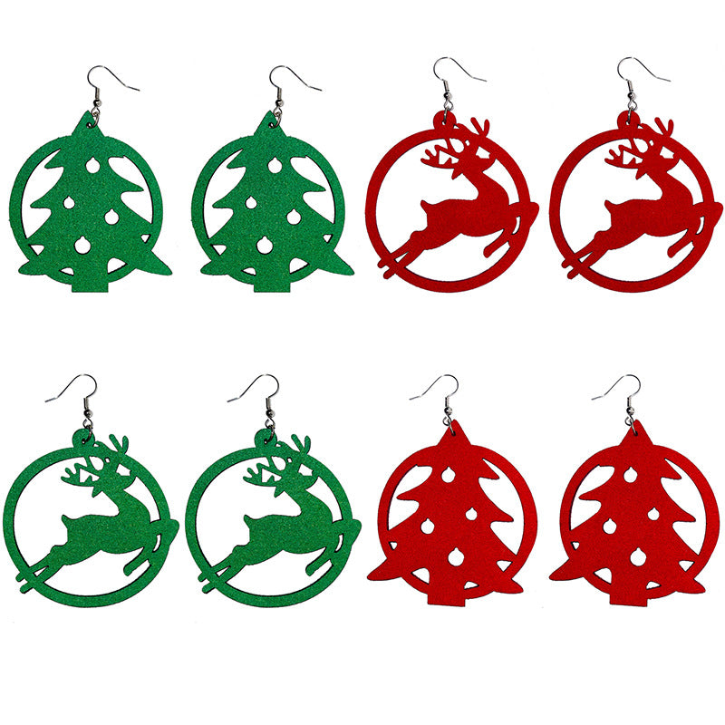 Original Christmas Tree and Deer Earrings with Festive Design