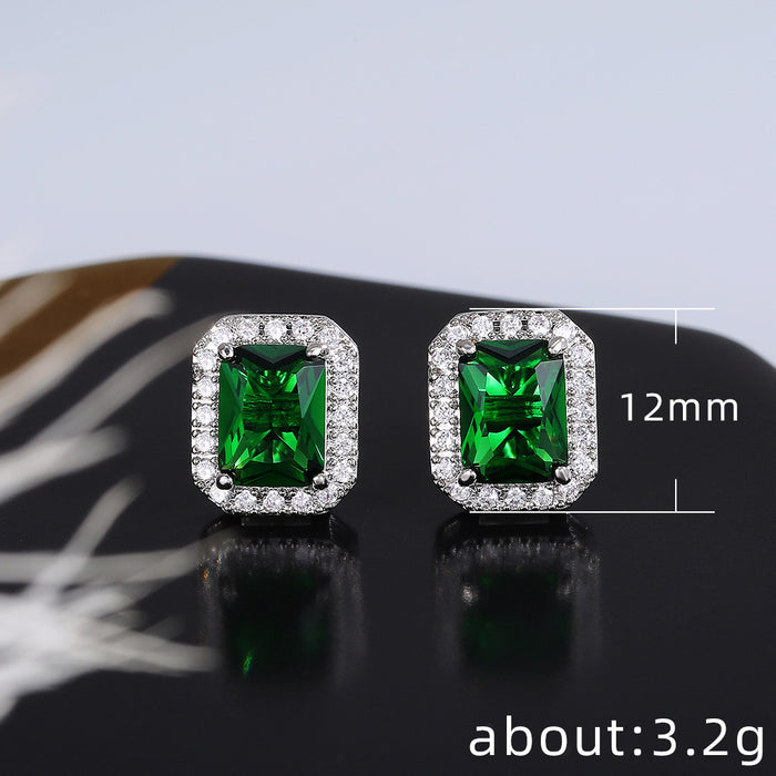 Pendientes de circonita verde con incrustaciones de diamantes