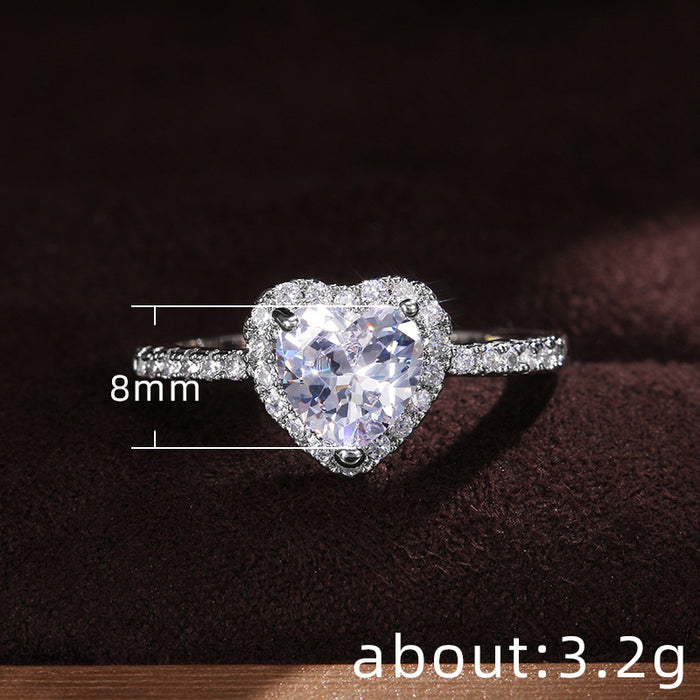 Love heart zircon diamond ring for women silver plated design