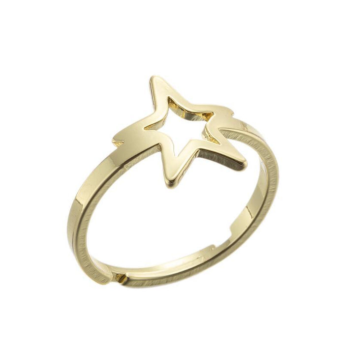 Anillo abierto retro geométrico de acero inoxidable, joyería de mano ajustable con estrella y luna al por mayor