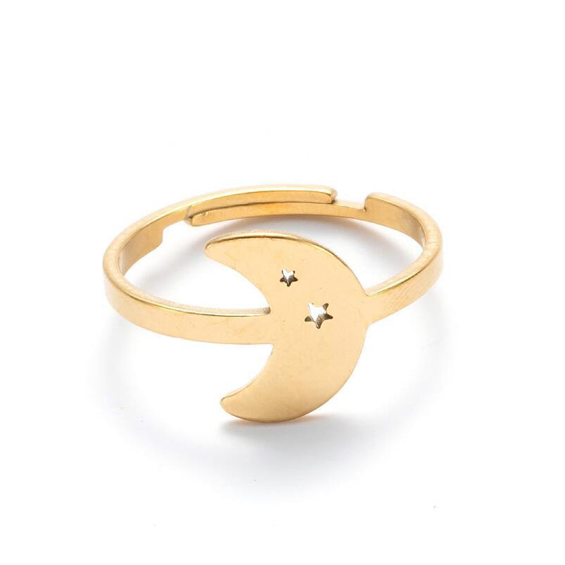 Stainless steel geometric retro open ring, star and moon adjustable hand jewelry wholesale