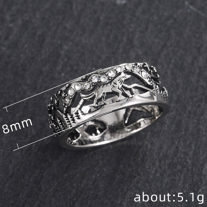 Wolf couple ring under the starry sky retro totem ring