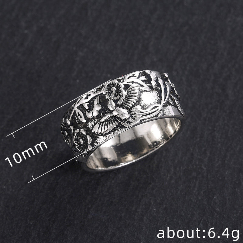 Anillo con paisaje pastoral de vid de flores, accesorios de estilo natural