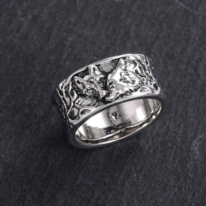 Retro wolf pattern alloy ring for men and women