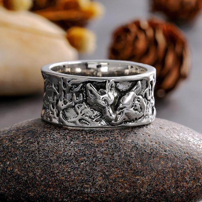 Retro wolf pattern alloy ring for men and women