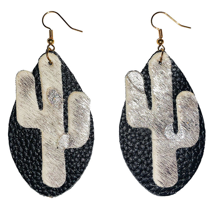 Pendientes de piel de cactus con diseño de leopardo bohemio