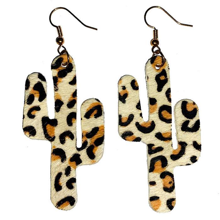 Pendientes de piel de cactus con diseño de leopardo bohemio