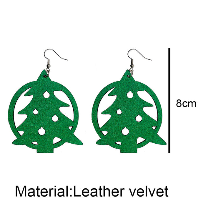 Red and green leather Christmas tree deer earrings - wallojewerly 