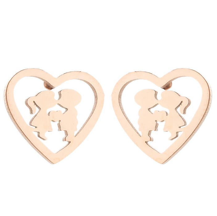 Love heart earrings, Japanese and Korean women's new stainless steel couple kiss lips simple earrings in stock