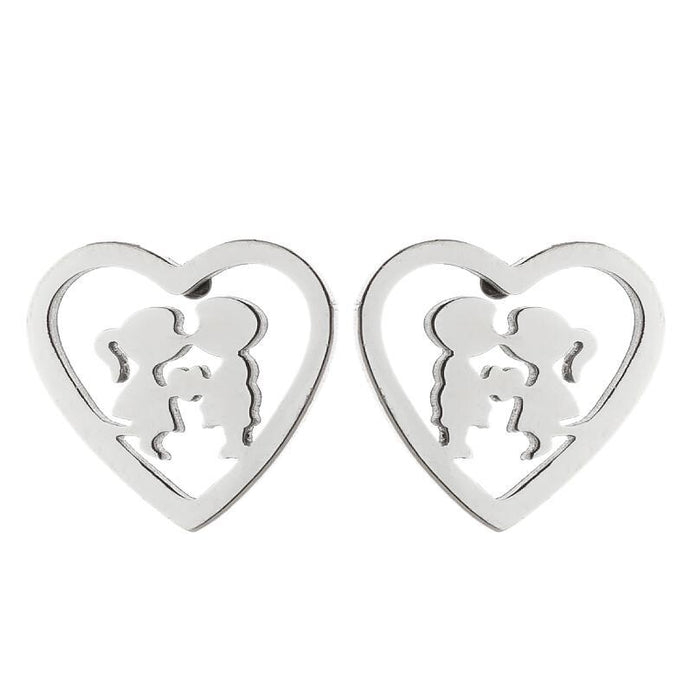 Love heart earrings, Japanese and Korean women's new stainless steel couple kiss lips simple earrings in stock