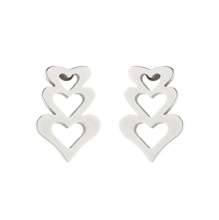 Pendientes de acero inoxidable con forma de corazón triple: joyas geométricas sencillas y elegantes