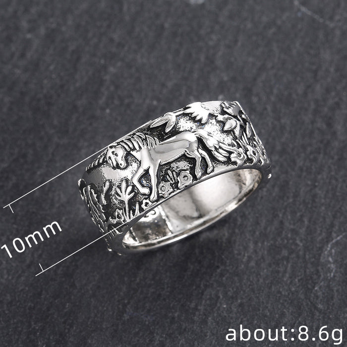 Unicorn and rabbit fairy tale ring cute retro style