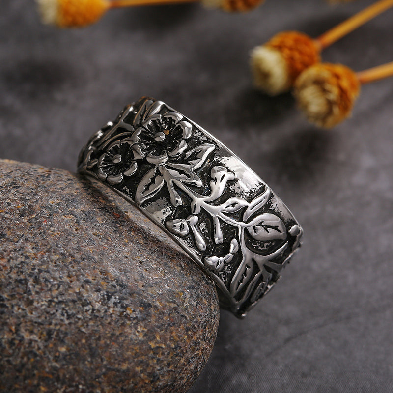 Anillo con paisaje pastoral de vid de flores, accesorios de estilo natural