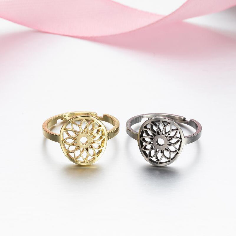 Stainless steel retro mandala ring, European and American style open geometric jewelry wholesale