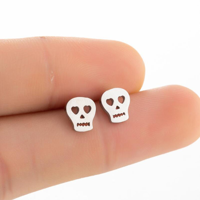 Skull Head Stainless Steel Stud Earrings - Bold and Edgy Gothic Jewelry