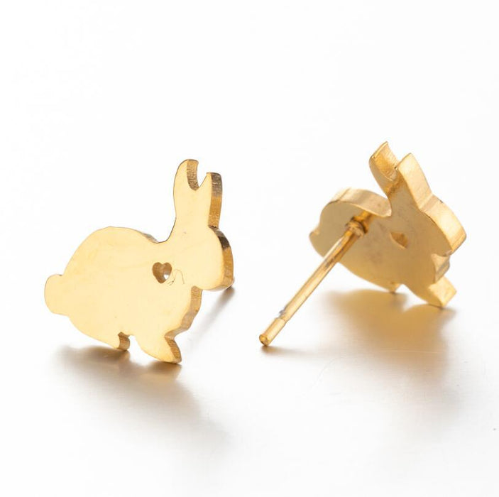 Pendientes de acero inoxidable con forma de conejo y corazón: joyas con animales divertidos y adorables