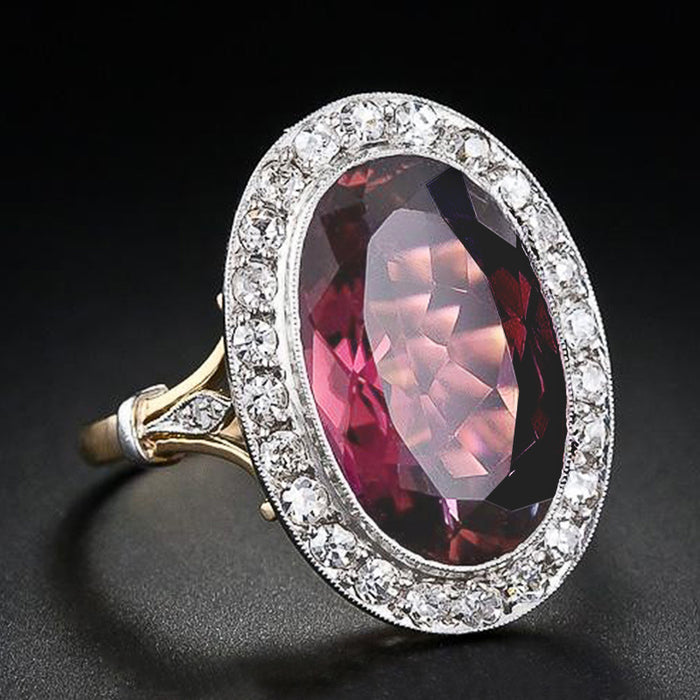 Pomegranate red zircon two-tone ring classic wedding women's ring