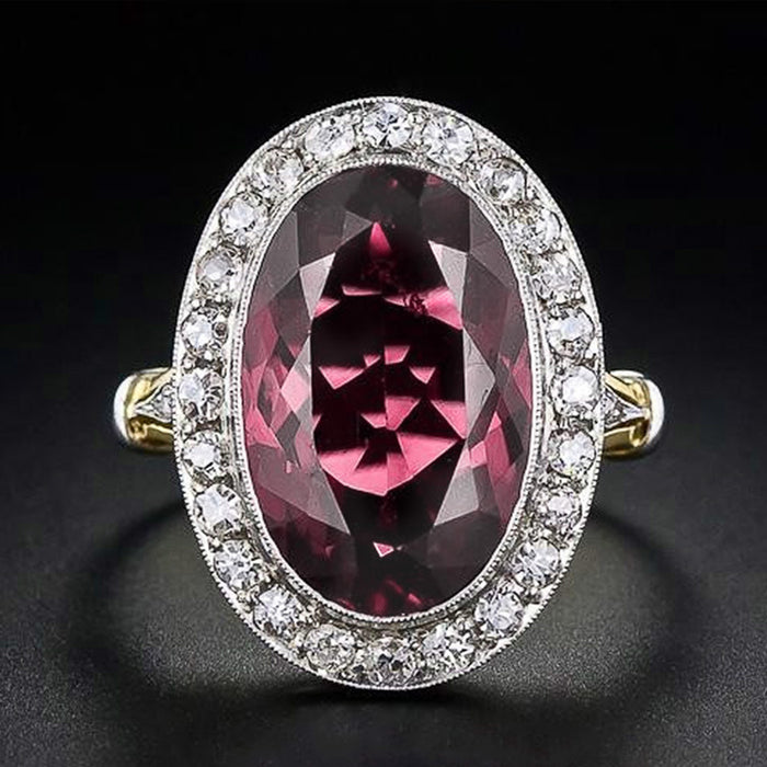 Pomegranate red zircon two-tone ring classic wedding women's ring