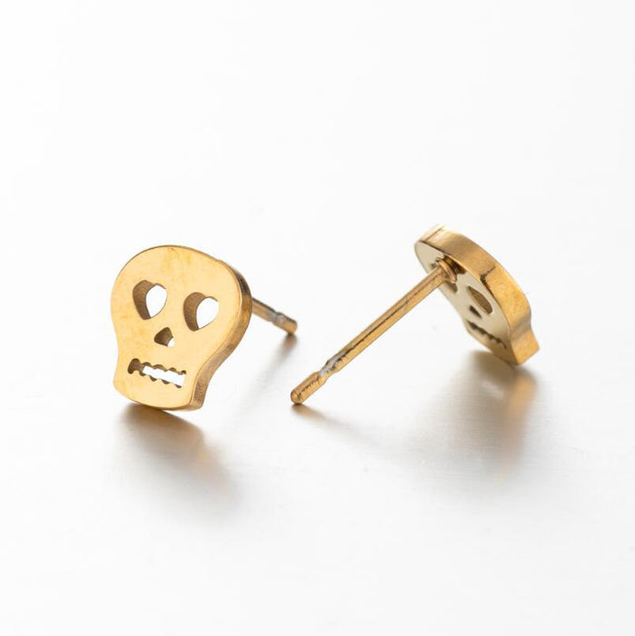 Skull Head Stainless Steel Stud Earrings - Bold and Edgy Gothic Jewelry