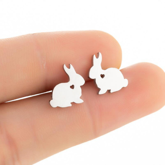 Pendientes de acero inoxidable con forma de conejo y corazón: joyas con animales divertidos y adorables