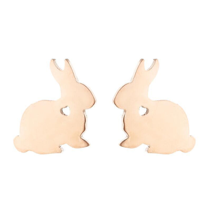 Pendientes de acero inoxidable con forma de conejo y corazón: joyas con animales divertidos y adorables