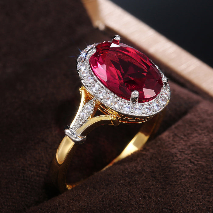 Pomegranate red zircon two-tone ring classic wedding women's ring